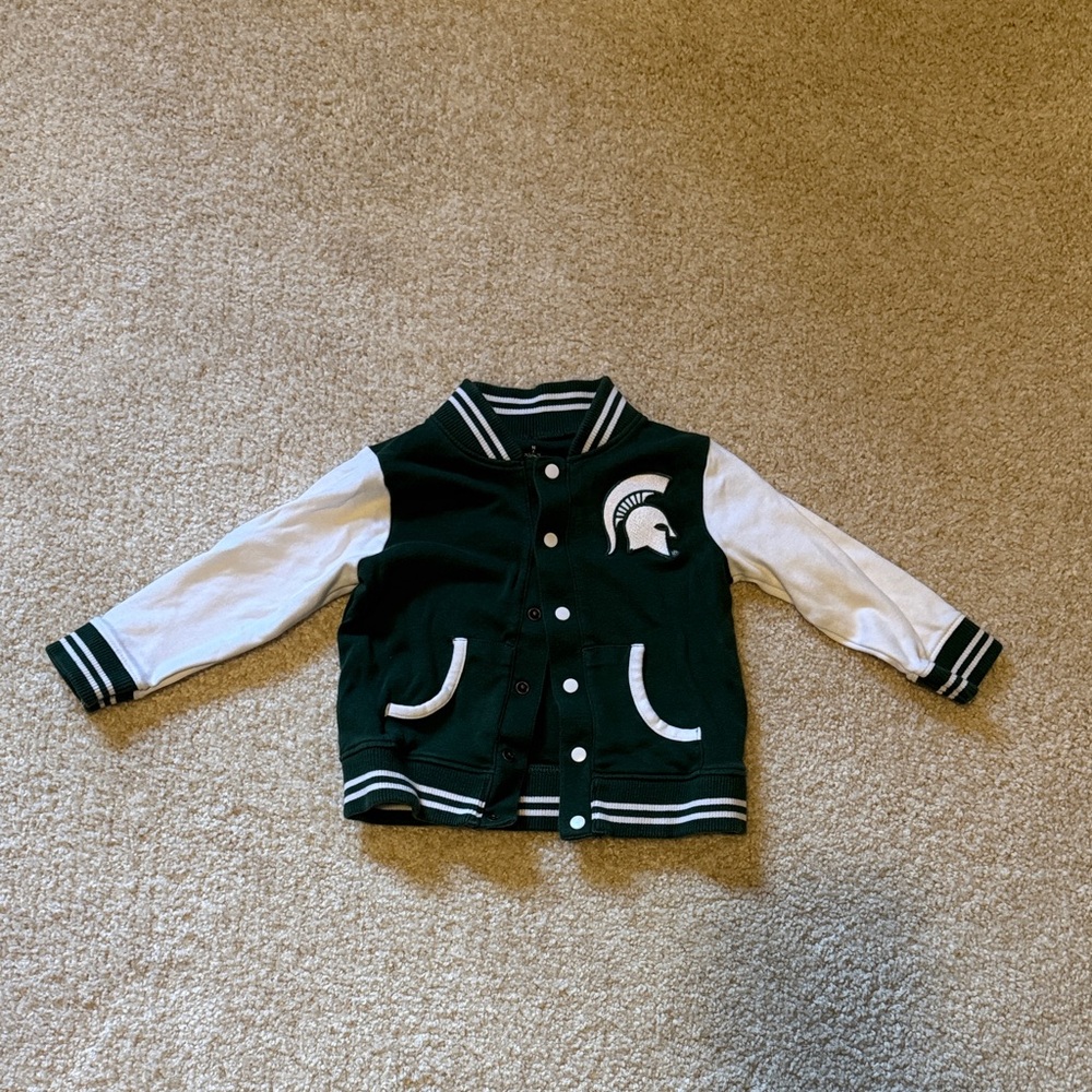 Michigan state spartan Green and White Varsity Jacket 18 months